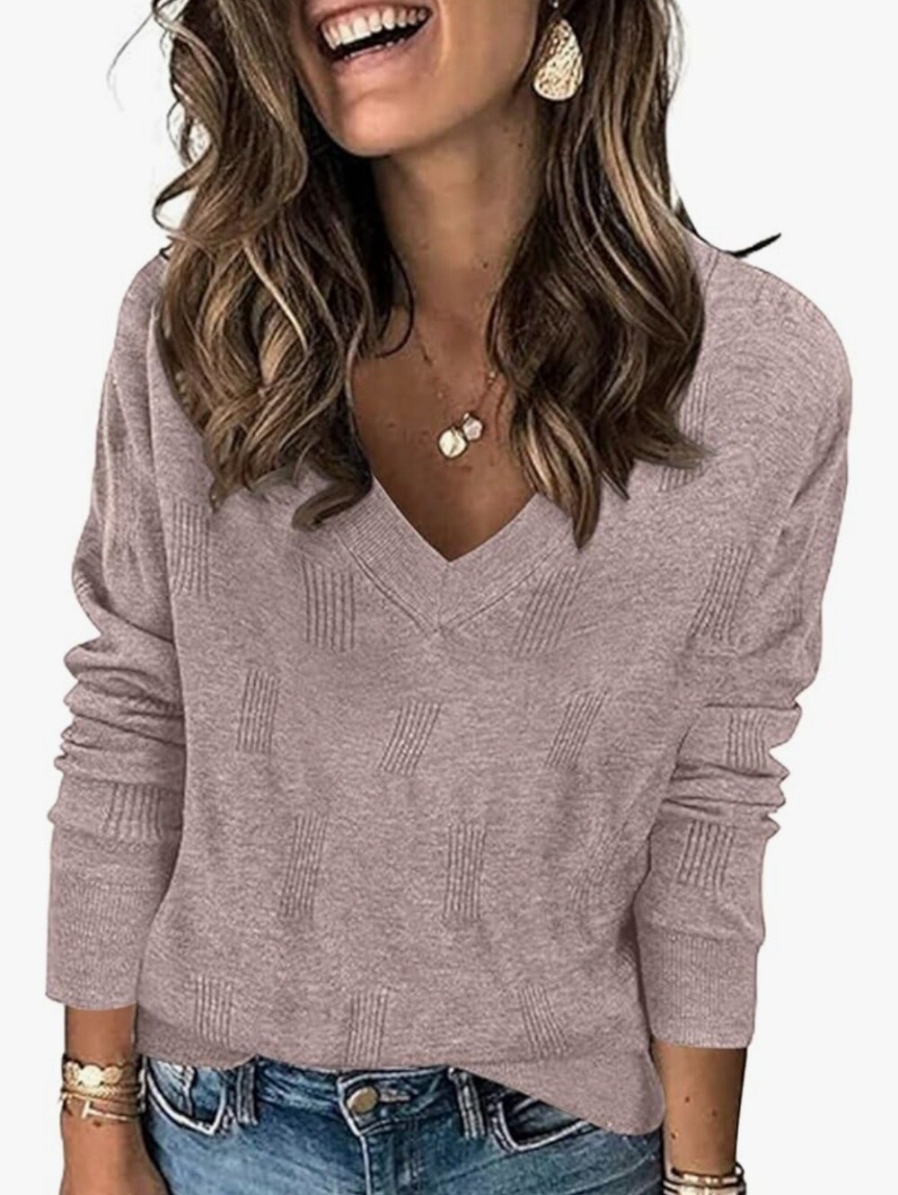 YINCRO Fashion Soft Luxe V-Neck Sweater in Dusty Mauve – NWT ✨